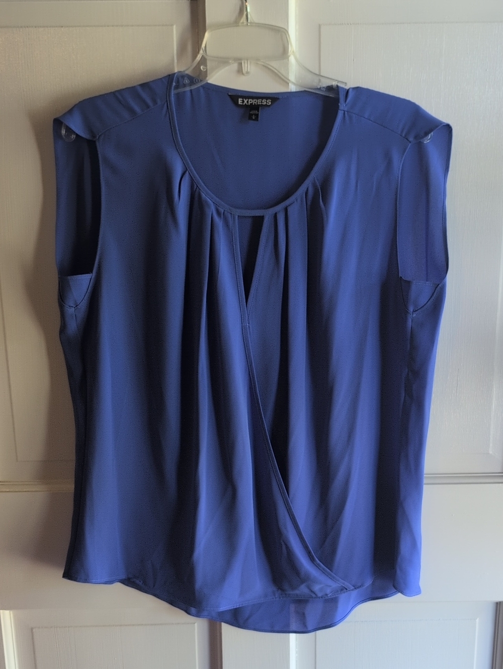 Express Sleeveless Pleated Surplice Top in Blue
